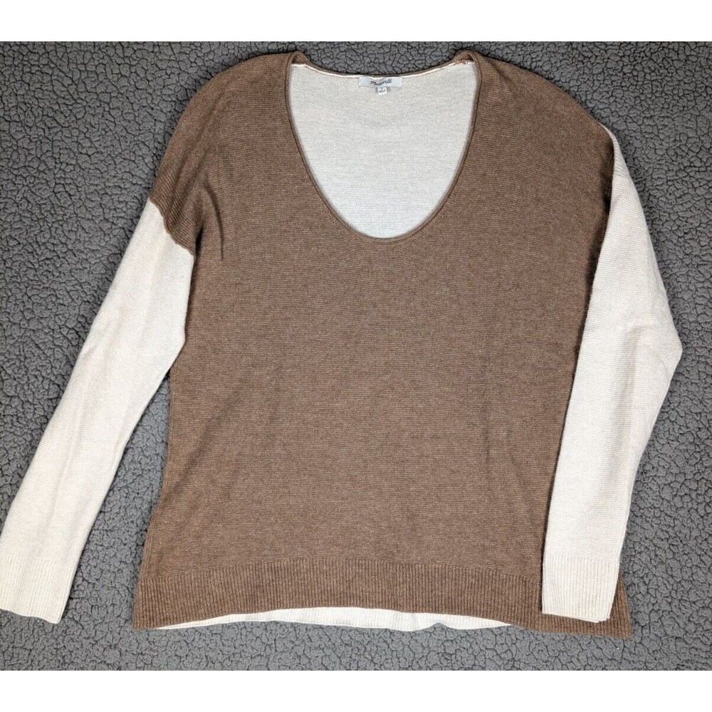 Madewell Colorblock Kimball Pullover Sweater Brown Cream Wool Blend Large K5759